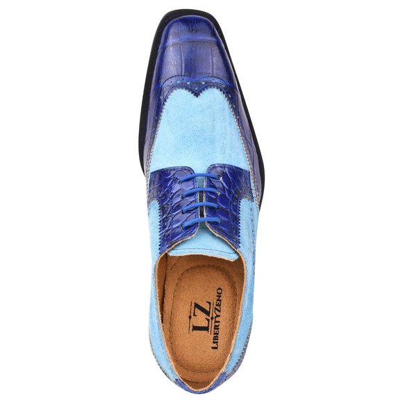 LIBERTYZENO Mens Royal Blue Genuine Leather Croco/Suede Printed Oxford Dre… main image 5